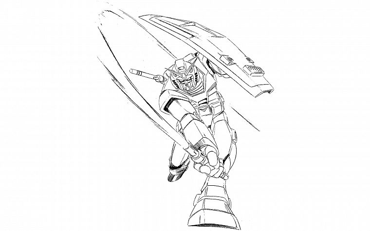 Gundam, line art - desktop wallpaper