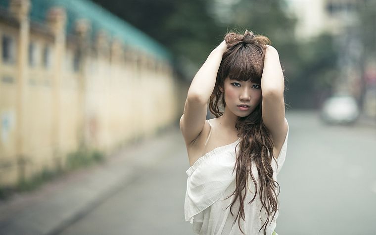 women, long hair, Asians, bangs - desktop wallpaper