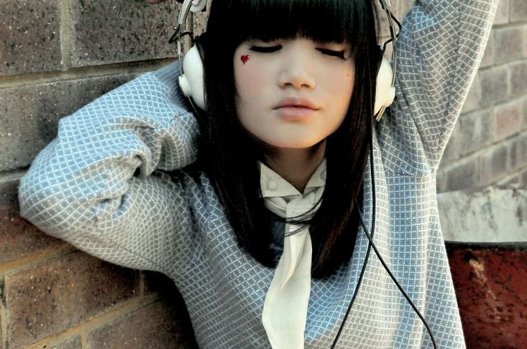 headphones, Asians, bangs - desktop wallpaper