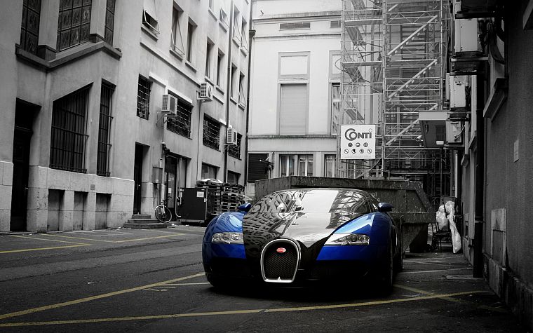 cityscapes, cars, Bugatti Veyron, selective coloring - desktop wallpaper