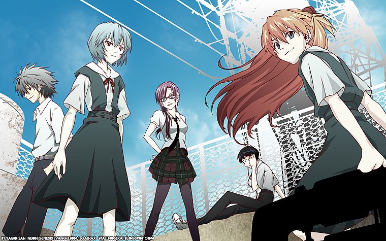 school uniforms, Ayanami Rei, Neon Genesis Evangelion, Makinami Mari Illustrious, Asuka Langley Soryu, anime girls - desktop wallpaper