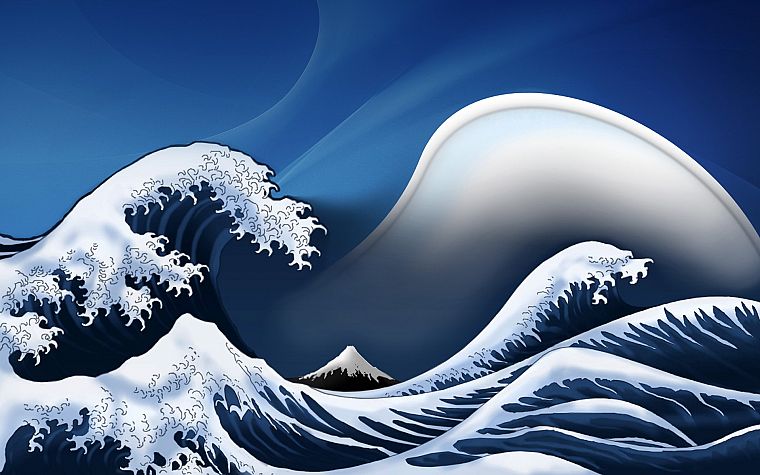 waves, digital art, artwork, The Great Wave off Kanagawa - desktop wallpaper