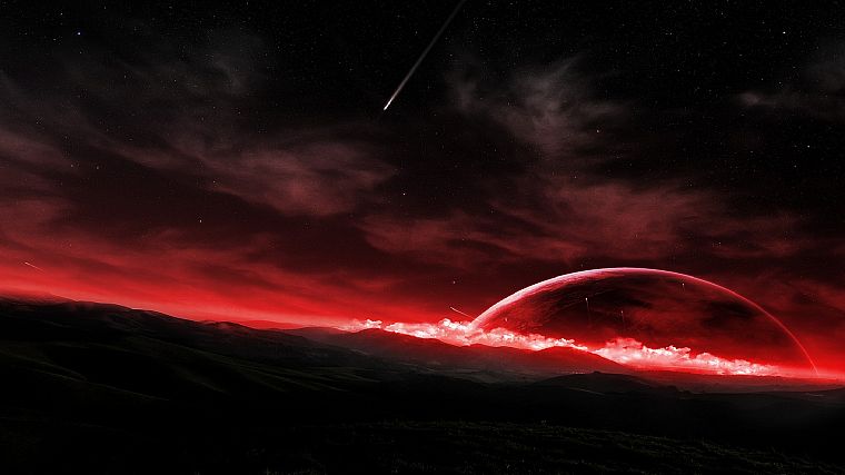 outer space, red, stars, shooting star - desktop wallpaper