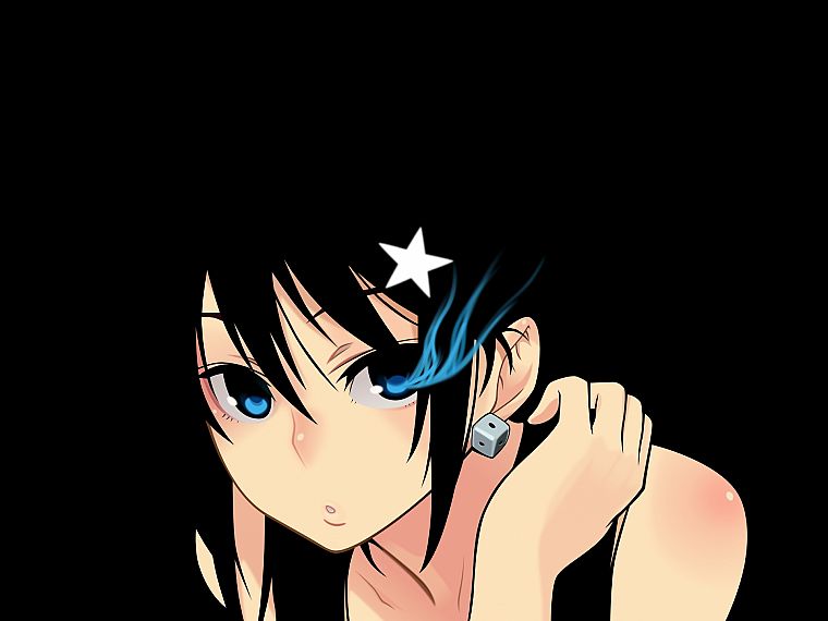 Black Rock Shooter, blue eyes, earrings, open mouth, anime girls, glowing eyes - desktop wallpaper