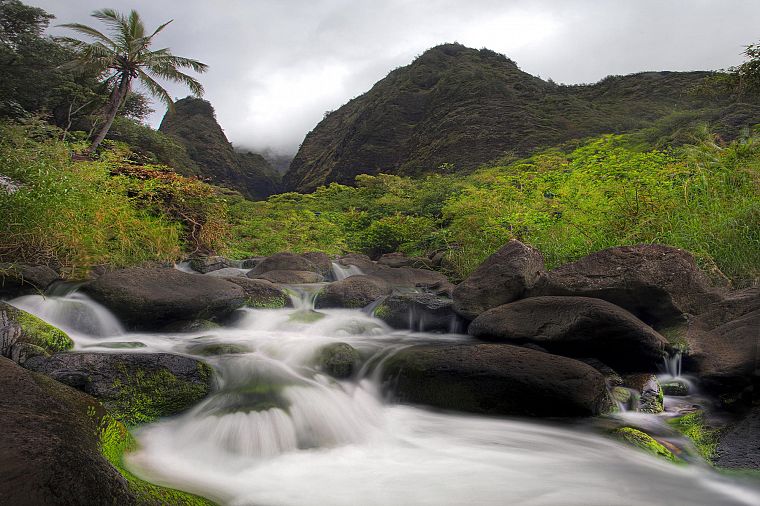 landscapes, nature, valleys, Hawaii, waterfalls, rivers - desktop wallpaper