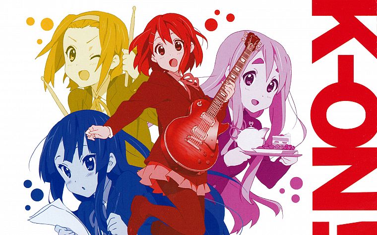 K-ON!, tea, Hirasawa Yui, guitars, Akiyama Mio, Tainaka Ritsu, Kotobuki Tsumugi - desktop wallpaper