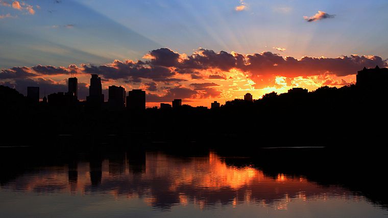 sunset, cityscapes, silhouettes, urban, buildings, rivers, Minneapolis - desktop wallpaper