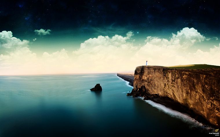 landscapes, nature, shore, lighthouses, photo manipulation - desktop wallpaper