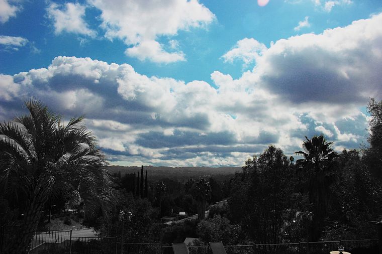 clouds, nature, valleys, California, palm trees, selective coloring, skyscapes - desktop wallpaper