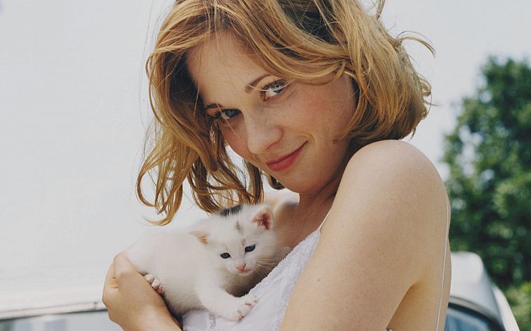 blondes, women, cats, actress, Zooey Deschanel, kittens - desktop wallpaper