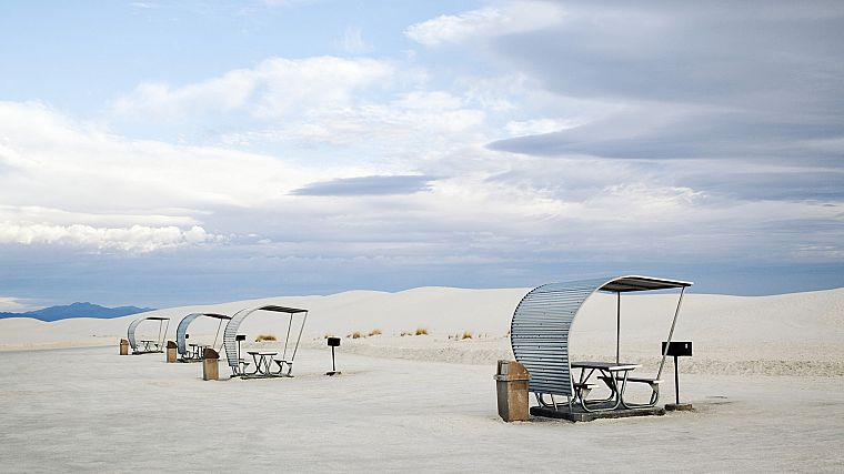 white, tables, sand dunes, New Mexico, picnic - desktop wallpaper