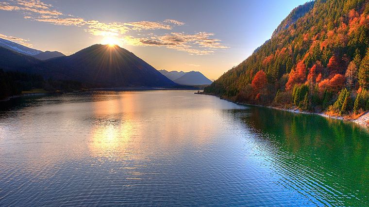 water, mountains, landscapes, sunlight - desktop wallpaper