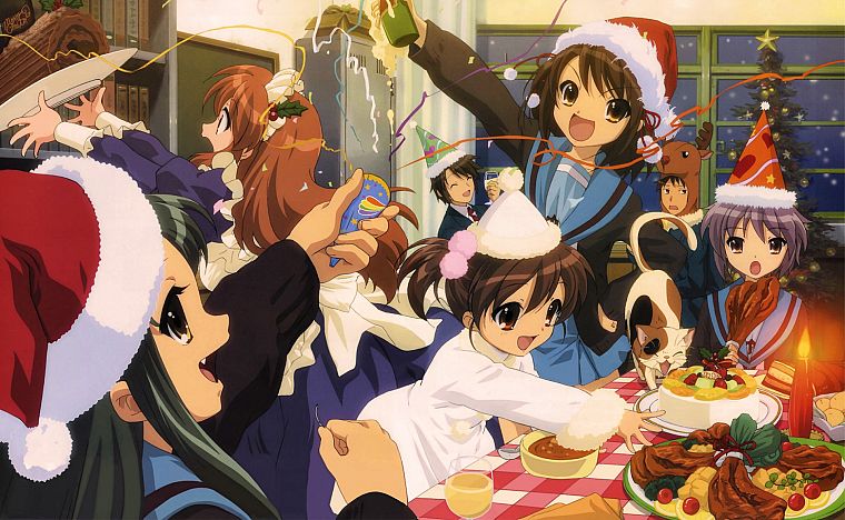 The Melancholy of Haruhi Suzumiya, Christmas, anime girls, Suzumiya Haruhi - desktop wallpaper