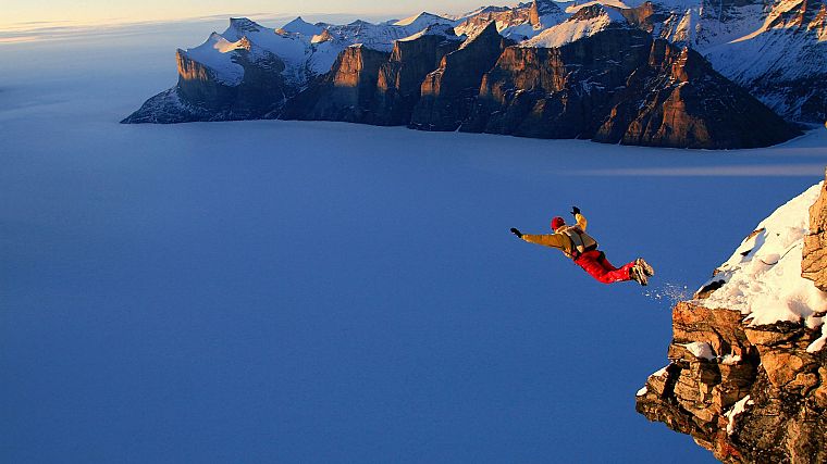 mountains, landscapes, snow, jumping, BASE Jumping, arms raised - desktop wallpaper