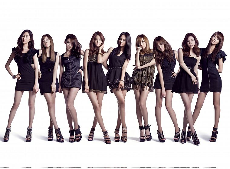 legs, women, Girls Generation SNSD, celebrity, high heels, Asians, Korean, black dress, music bands, bracelets, simple background - desktop wallpaper