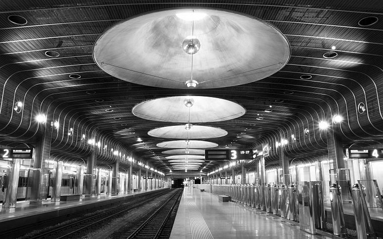 train stations, grayscale - desktop wallpaper