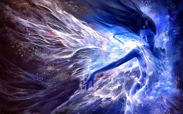 women, water, blue, fantasy art, artwork, effects - desktop wallpaper