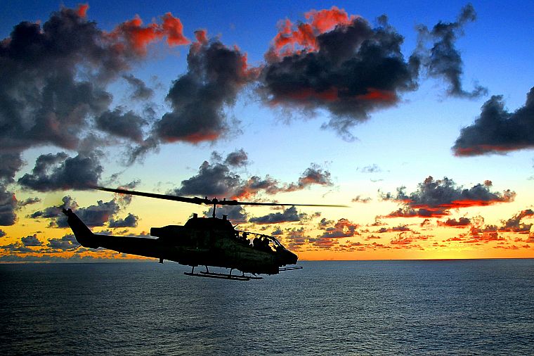 sunset, helicopters, vehicles - desktop wallpaper