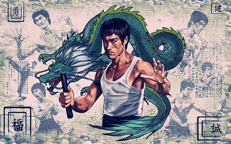 Bruce Lee, dragons, vintage, Chinese, posters - desktop wallpaper