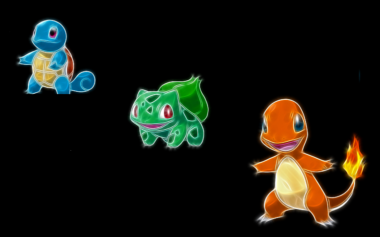 Pokemon, Bulbasaur, Squirtle, Charmander, black background - desktop wallpaper