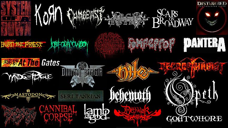 music, metal, dethklok, Opeth, soad, Disturbed, dimmu borgir, behemoth, Rock music, Arch Enemy, System Of A Down, Cannibal Corpse, Pantera, logo design - desktop wallpaper