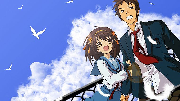 school uniforms, The Melancholy of Haruhi Suzumiya, Kyon, anime, Suzumiya Haruhi - desktop wallpaper