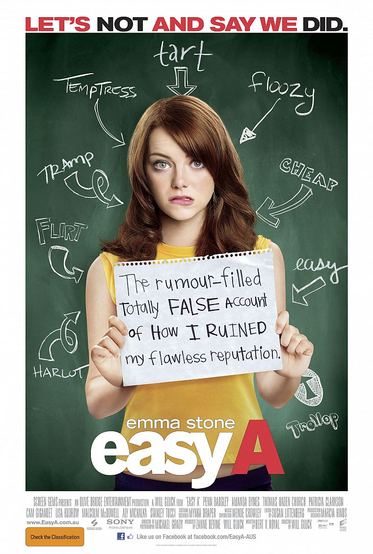 women, Emma Stone, Easy A, movie posters - desktop wallpaper