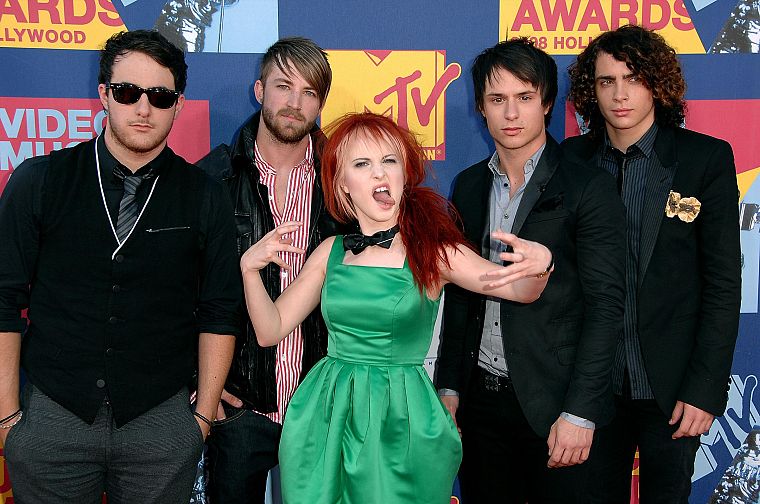 Hayley Williams, Paramore, redheads, celebrity, tongue, singers, music bands, bands, green dress - desktop wallpaper