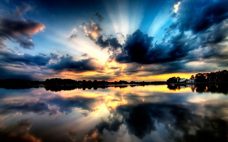 sunset, clouds, landscapes, lakes, reflections - desktop wallpaper