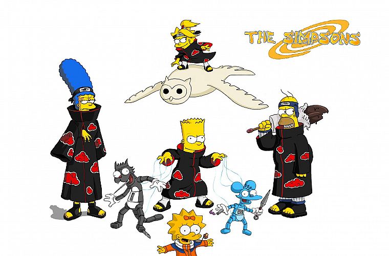 Homer Simpson, Naruto: Shippuden, Akatsuki, The Simpsons, Bart Simpson, Lisa Simpson, Maggie Simpson, crossovers - desktop wallpaper