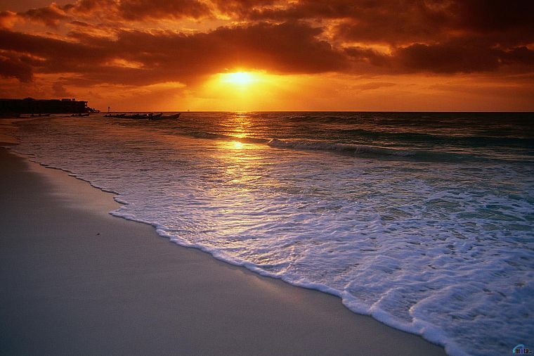 sunset, ocean, nature, sea, beaches - desktop wallpaper