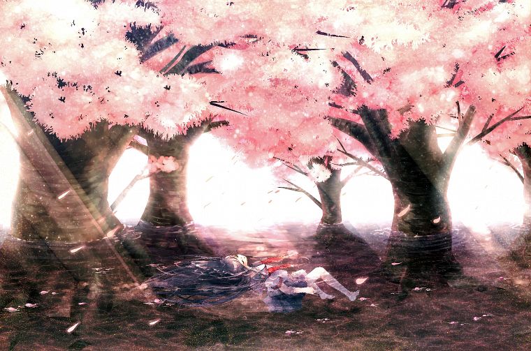 water, trees, anime - desktop wallpaper