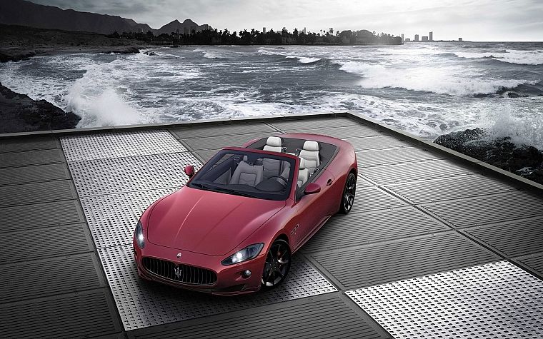 water, coast, cars, Maserati, vehicles, convertible - desktop wallpaper