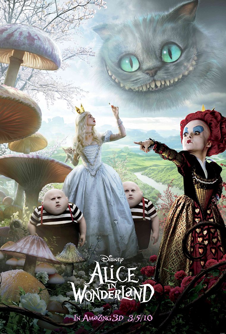 Anne Hathaway, Alice in Wonderland, White Queen, Helena Bonham Carter, Queen of Hearts, Cheshire Cat - desktop wallpaper