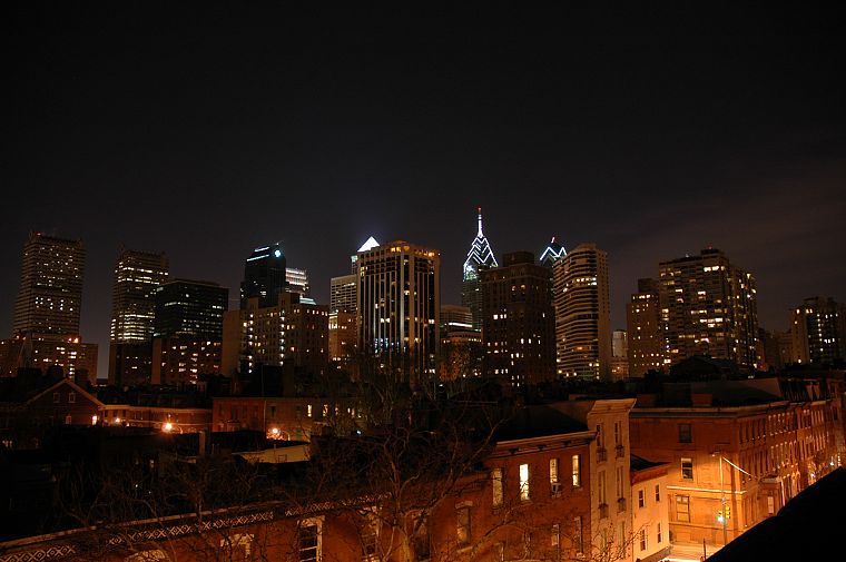 night, Philadelphia, city skyline, cities - desktop wallpaper