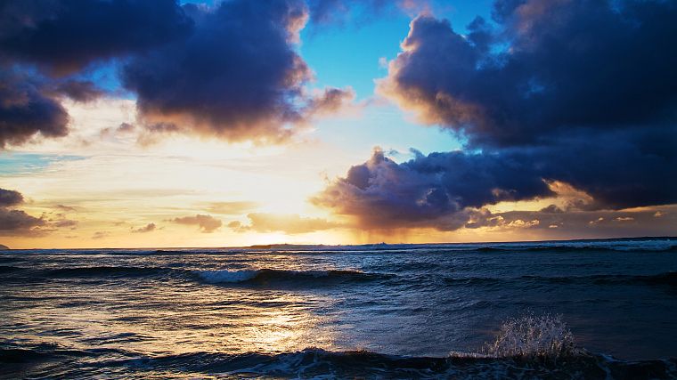 water, sunset, clouds, landscapes, waves - desktop wallpaper