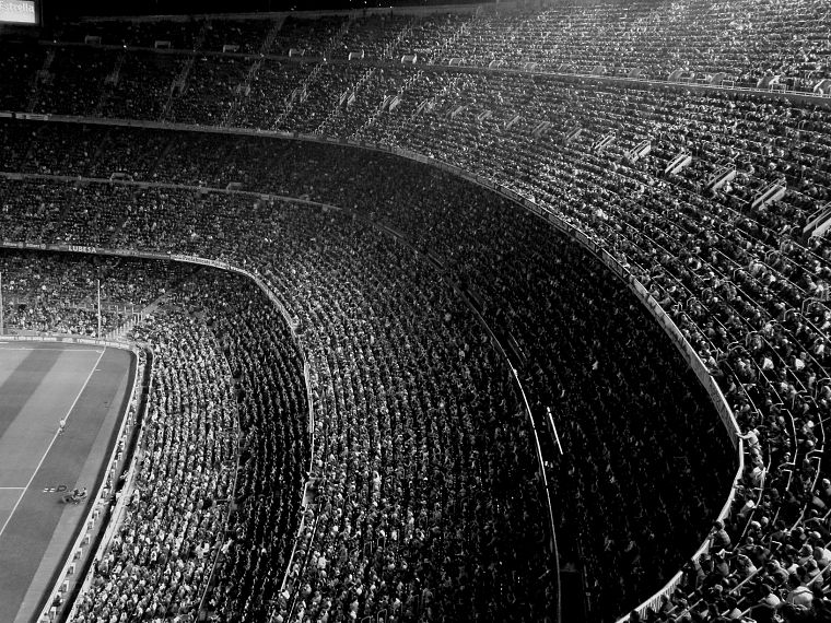 monochrome, stadium, FC Barcelona, greyscale - desktop wallpaper