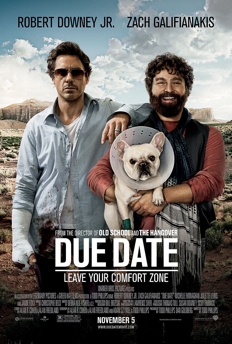 dogs, Robert Downey Jr, Zach Galifianakis, movie posters, Due Date - desktop wallpaper