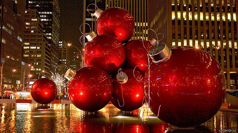 Christmas, New York City, ornaments - desktop wallpaper
