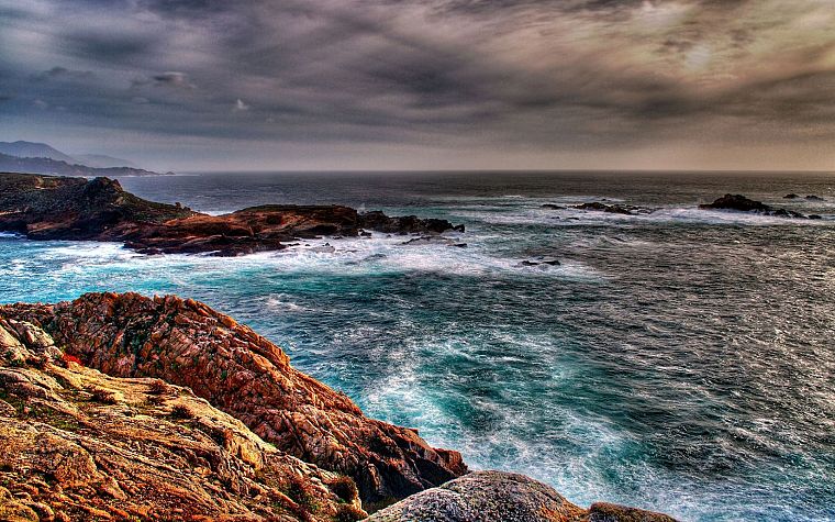 water, ocean, coast, waves, stones, HDR photography, sea, beaches - desktop wallpaper