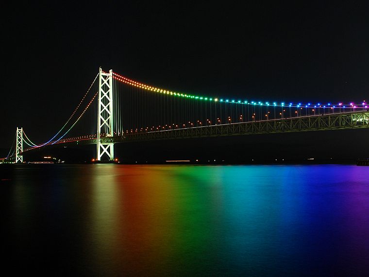 night, bridges, rainbows - desktop wallpaper