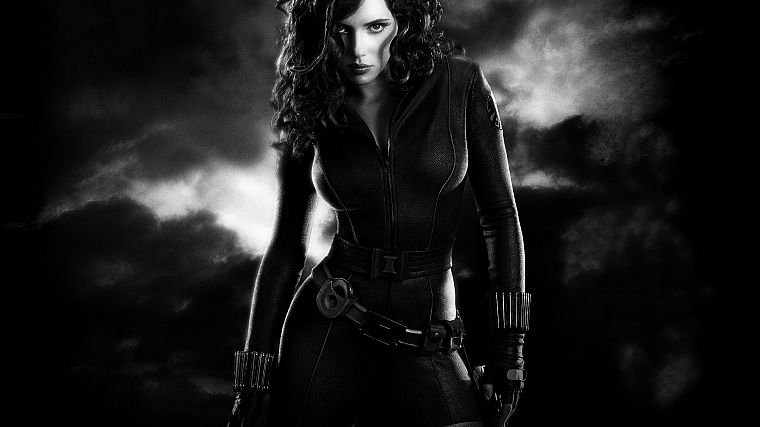 women, Scarlett Johansson, actress, Black Widow, Natasha Romanoff, greyscale, The Avengers (movie) - desktop wallpaper