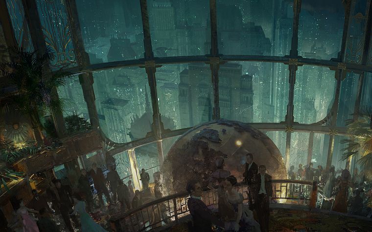 video games, cityscapes, architecture, Rapture, buildings, party, BioShock 2, artwork, globe - desktop wallpaper