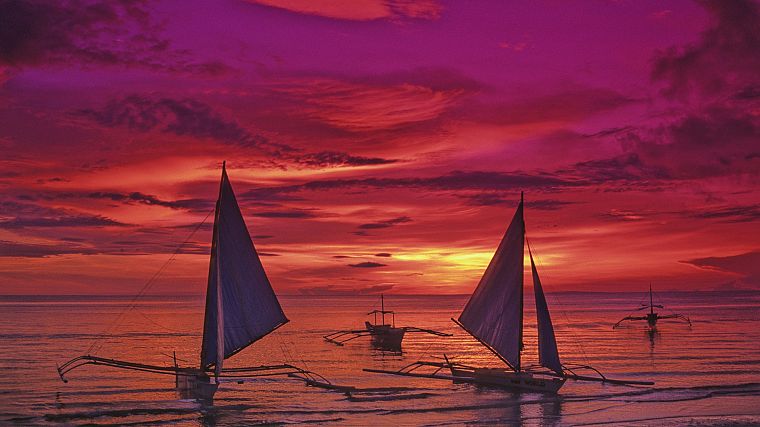 sunset, Philippines, islands, boats, vehicles - desktop wallpaper