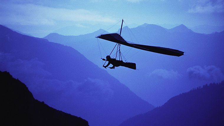 mountains, flying, silhouettes, glider - desktop wallpaper