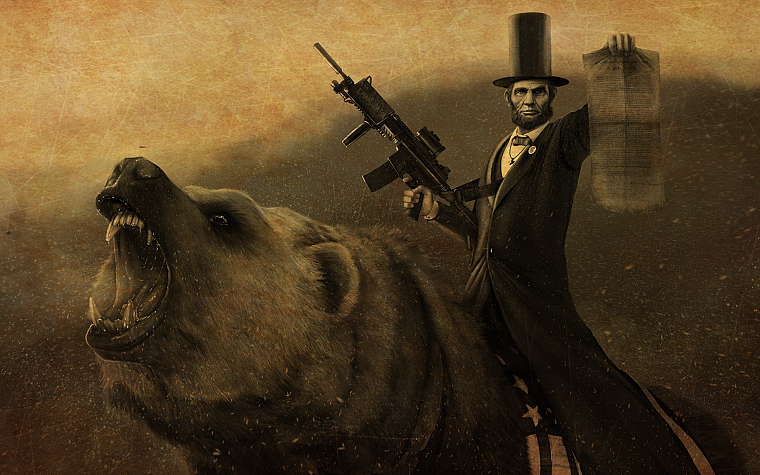 guns, animals, Abraham Lincoln, weapons, bears, coat, top hat - desktop wallpaper