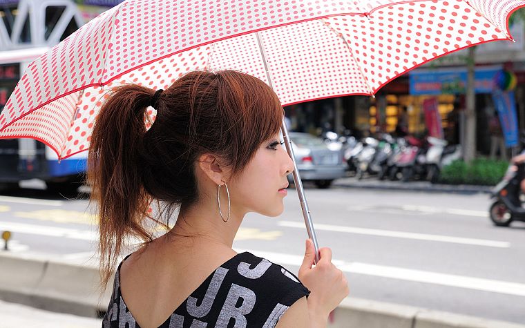 brunettes, Asians, ponytails, umbrellas, Mikako Zhang Kaijie - desktop wallpaper