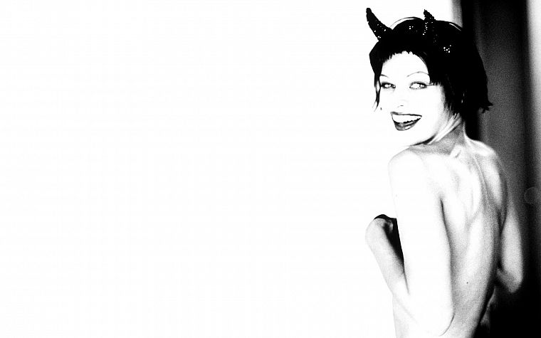 actress, horns, devil, Milla Jovovich - desktop wallpaper