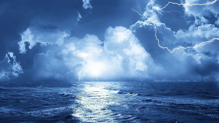 ocean, lightning, sea - desktop wallpaper