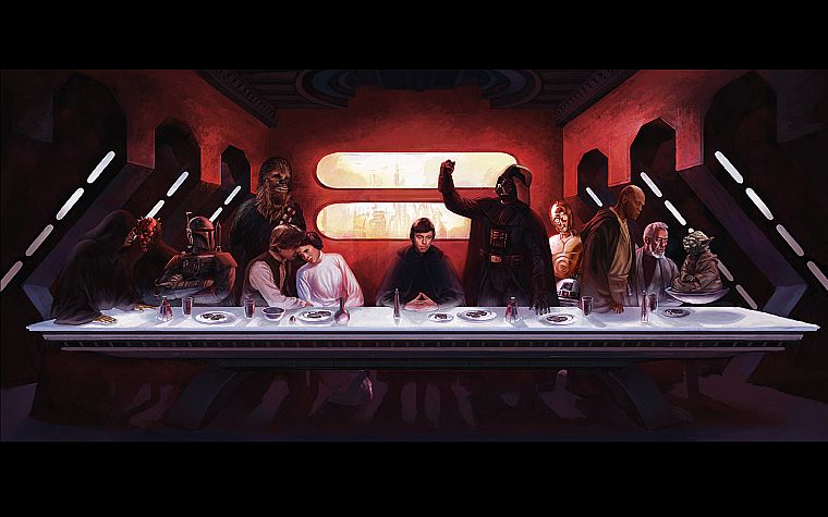 Star Wars, C3PO, Darth Maul, Darth Vader, Boba Fett, Luke Skywalker, The Last Supper, Han Solo, Chewbacca, Leia Organa, Yoda, Obi-Wan Kenobi, Mace Windu - desktop wallpaper